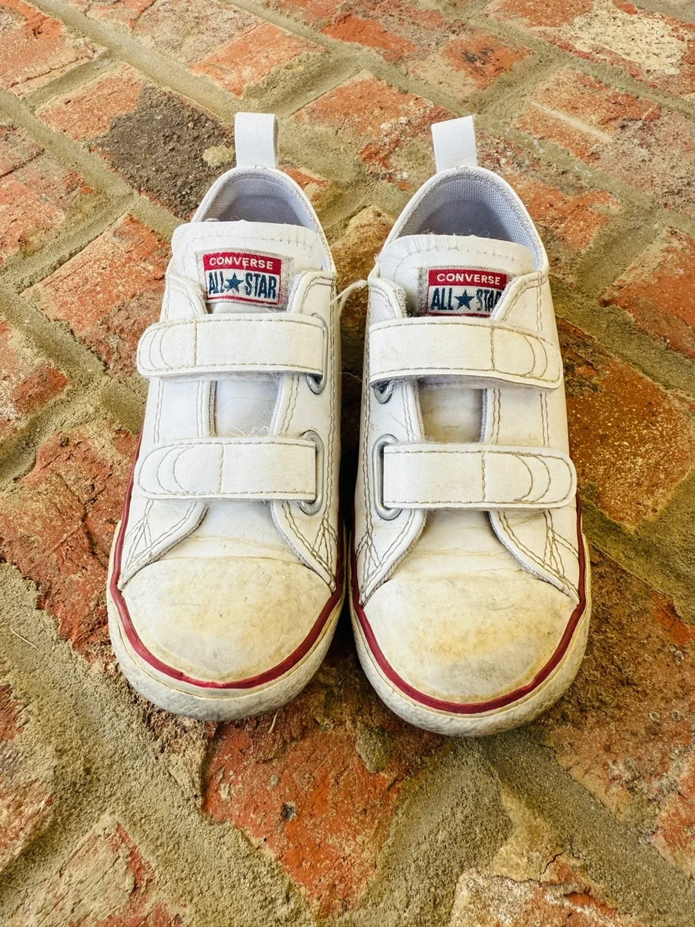 Converse Kids White Sneakers with Red Trim - Velcro Low-Top